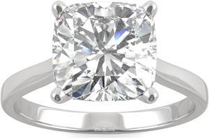14K White Gold Moissanite by Charles & Colvard 9.0mm Cushion Solitaire Ring- size 6 3.30ct DEW
