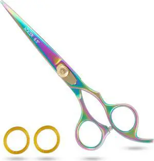 Nixcer Hair Cutting Scissors -Sharp Razor Edge Blade Hair Shears Series - 6.5" With Fine Adjustment  Stainless Steel Hair Scissors Professional For Men, Women & Babies NHS006 Rainbow