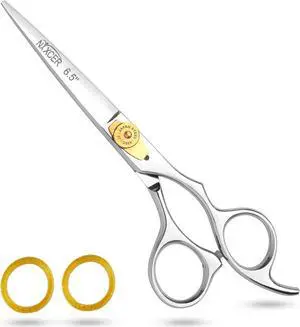 Nixcer Hair Cutting Scissors -Sharp Razor Edge Blade Hair Shears Series - 6.5" With Fine Adjustment  Stainless Steel Hair Scissors Professional For Men, Women & Babies Silver / Gold