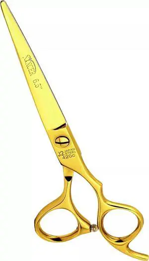 Nixcer Professional Hair Cutting Scissors 6.5" For Hairdressers 100% Japanese Steel Ergonomic Design Offset Grip Regular Screw Adjustment Gold