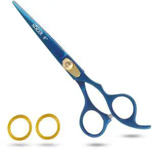 Nixcer Hair Cutting Scissors -Sharp Razor Edge Blade Hair Shears Series 6" With Fine Adjustment Stainless Steel Hair Scissors Professional For Men Women Pets Blue/Gold