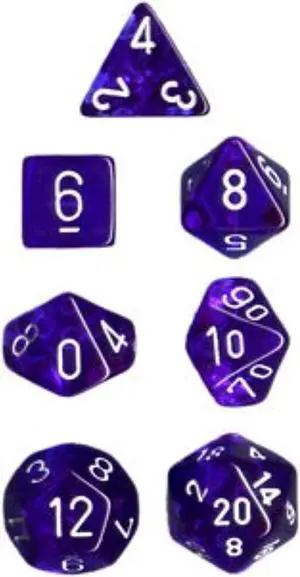 7 Set Cube Translucent Blue Dice White Numbered Durable Standard Size Chessex Manufacturing