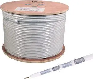 RG6 Quad Shield Coaxial Cable 18 AWG 1000ft Bulk Coax Satellite TV White