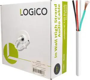 250ft Speaker Wire 16AWG 4 Conductor 16/4 CL2 In-Wall Audio CCA Cable White