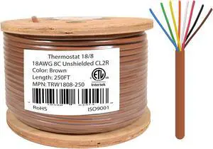 18/8 Thermostat Wire HVAC Bare Copper Cable CMR/Riser-Rated Power Circuit 250ft