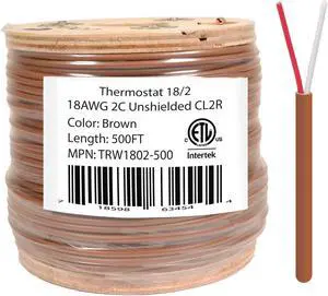 18/2 Thermostat Wire HVAC Bare Copper Cable CMR/Riser-Rated Power Circuit 500ft Brown
