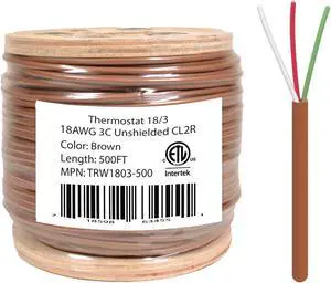18/3 Thermostat Wire HVAC Bare Copper Cable CMR/Riser-Rated Power Circuit 500ft Brown