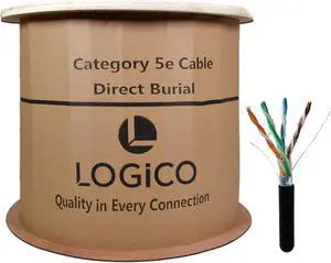 Cat5e Shielded Gel Filled Network Cable 1000FT Black Direct Burial Bare Copper