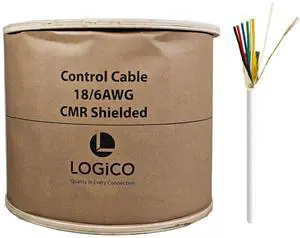 1000ft 18/6 Bare Copper CMR CL3R Security Alarm Cable Shielded Stranded White