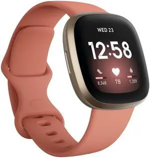 Fitbit FB511GLPK Versa 3 Smartwatch, Pink Clay/Soft Gold