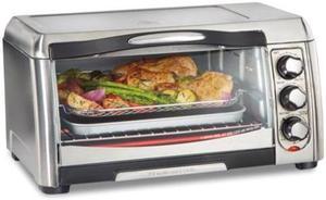 Hamilton Beach 31323 Stainless Steel Air Fryer Countertop Toaster Oven with Large Capacity, Fits 6 Slices or 12” Pizza, 4 Cooking Functions for Convection, Bake, Broil, Easy Access, Sure-Crisp