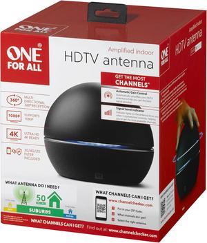 One For All 16662 HDTV Antenna - Amplified Indoor TV Antenna - 50 mile range - 8 Feet Coaxial Cable - black