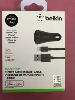 Belkin BOOST UP 2-Port Car Charger + USB-A to Lightning Cable