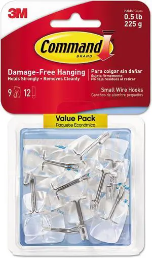 Clear Hooks & Strips, Plastic/wire, Small, 9 Hooks W/12 Adhesive Strips Per Pack