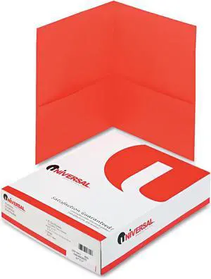 Two-Pocket Portfolio, Embossed Leather Grain Paper, Red, 25/box