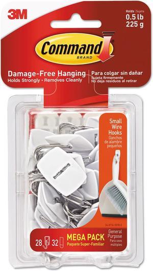 General Purpose Hooks, 0.5lb Capacity, Wire, White, 28 Hooks, 32 Strips/pack