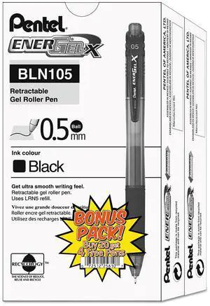 Pentel EnerGel-X Retractable Roller Gel Pen .5mm Black Barrel Black Ink 24/Pack