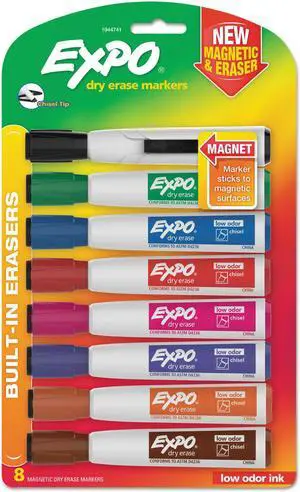 Magnetic Dry Erase Marker, Chisel Tip, Assorted, 8/pack