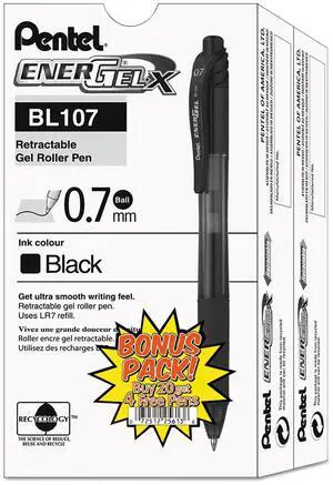 Energel-X Retractable Roller Gel Pen, .7mm, Black Barrel, Black Ink, 24/pack
