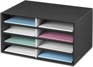 Decorative Sorter, 8 Letter Sections, 19 1/2 X 12 3/8 X 10 1/4, Bk/gy Pinstripe