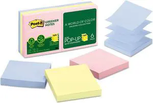 Greener Pop-Up Notes, 3 X 3, Assorted Helsinki Colors, 100-Sheet, 6/pack