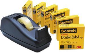 665 Double-Sided Permanent Tape With C40 Dispenser, 1/2" X 900", Clear, 6/pack