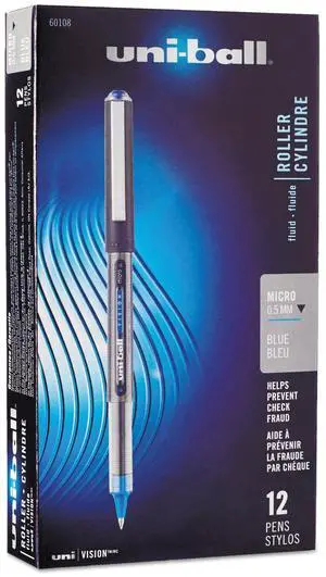 Vision Roller Ball Stick Waterproof Pen, Blue Ink, Micro, Dozen