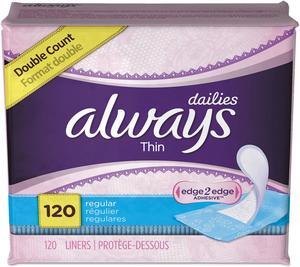 Dailies Thin Liners, Regular, 120/pack, 6 Pack/carton