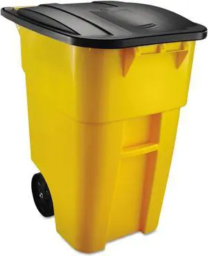 Brute Rollout Container, Square, Plastic, 50 Gal, Yellow