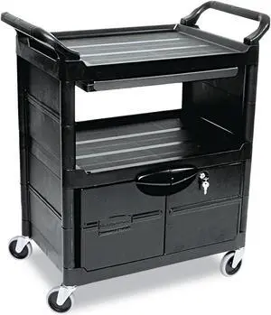 Utility Cart With Locking Doors, Two-Shelf, 33-5/8w X 18-5/8d X 37-3/4h, Black