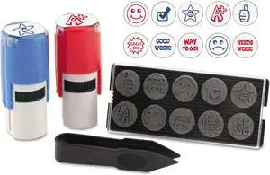 Stamp-Ever Stamp, Self-Inking With 10 Dies, 5/8", Blue/red
