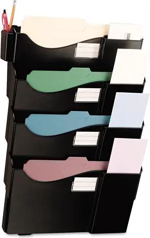 Grande Central Filing System, Four Pocket, Wall Mount, Plastic, Black