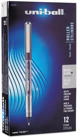 Vision Roller Ball Stick Waterproof Pen, Black Ink, Micro, Dozen