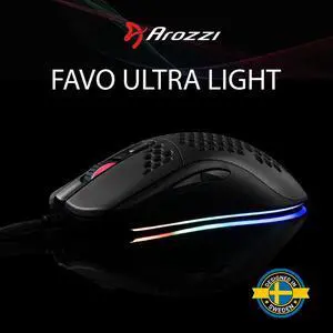 Arozzi - Favo Ultra Lightweight Customizable RGB Gaming Mouse with Honeycomb Pattern, Pixart 3389 Sensor, and Omron 20M Switches - Black Grey Arozzi - Favo Ultra Lightweight Customizable RGB Gaming Mouse with Honeycomb Pattern, Pixart 3389 Sensor, and Omron 20M Switches - Black Grey