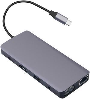 USB C Hub 8-in-1 VGA Gigabite RJ45 SD/TF USB HUB AUDIO HDMI PD Multiport - axGear