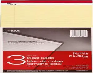 Mead Canary Legal Pads, 8.5 X 11.75 Inches, 3 Pack, 50 Sheets (59386) Mead Canary Legal Pads, 8.5 X 11.75 Inches, 3 Pack, 50 Sheets (59386)