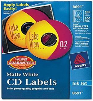 Inkjet CD Labels, Matte White, 100/Pack 8691