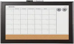 Quartet Combination Magnetic Whiteboard Calendar & Corkboard 23x17 Black