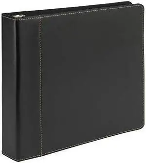 Samsill 1" Contrast Stitch Leather 3 Ring Binder, Portfolio Organizer, 3 Ring Binder, (8.5 x 11), Holds 200 Sheets, Black