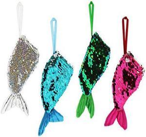 Mini Sequined Mermaid Tail Stocking Ornaments in Silver, Blue, Green & Pink
