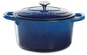 Crock-Pot 7 Quart Round Enamel Cast Iron Covered Dutch Oven Slow Cooker, Blue Crock-Pot 7 Quart Round Enamel Cast Iron Covered Dutch Oven Slow Cooker, Blue