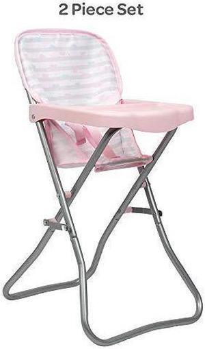 Adora Baby Doll Accessories Pink High Chair, Can Fit Up to 16 inch Dolls, 20.5 inches in Height, Baby Pink and Grey Print