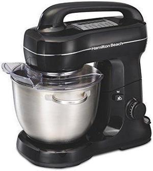 hamilton beach 63391 stand mixer, 7 speeds with whisk, dough hook, flat beater attachments, 4 quart, black