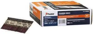 PASLODE 650839 Collated Framing Nail, 3-1/4 in L, 10 ga, Brite, Flat Head, 30