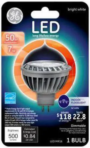 GE Lighting 93095551 LED Flood Light Bulb, Bright White, Clear, MR16, 500 Lumens, 7-Watts - Quantity 1