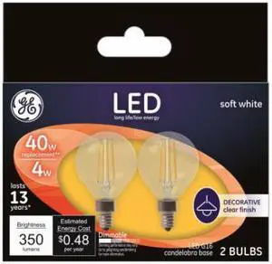 GE Lighting 28297 Decorative Globe LED Light Bulbs, Candelabra Base, Soft White, Clear, 250 Lumens, 3.5-Wat - Quantity 1
