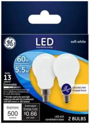 G E LIGHTING GE2PK 5.5W LED Fan Bulb 24949 G E LIGHTING GE2PK 5.5W LED Fan Bulb 24949