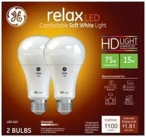 GE Lighting 93127613 Relax HD LED Light Bulbs, Soft White, 1100 Lumens, 13 Watts, 2-Pk. - Quantity 1