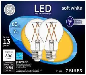 GE Lighting 93098656 LED Light Bulbs, Soft White Clear, 7-Watts, 800 Lumens, 2-Pk. - Quantity 1