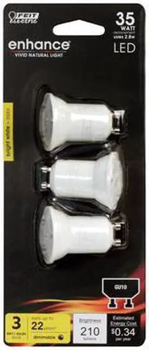 Feit BPMR11GU10300930CA/3 LED Light Bulbs, Mr11, Warm White, 210 Lumens, 2.8-Watts, 3-Pk. - Quantity 1